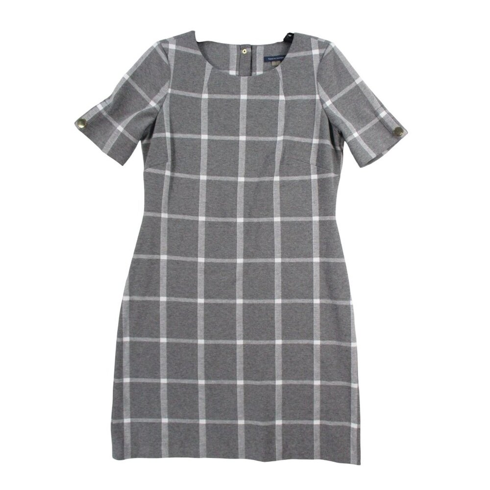 Tommy Hilfiger Gray & White Plaid Short Sleeve Knee-Length Dress Size‎ 8